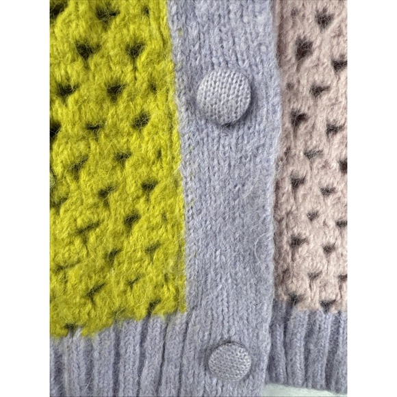 English Factory Cardigan Womens Medium Knit Pink Purple Green Blue Patchwork - Picture 3 of 6